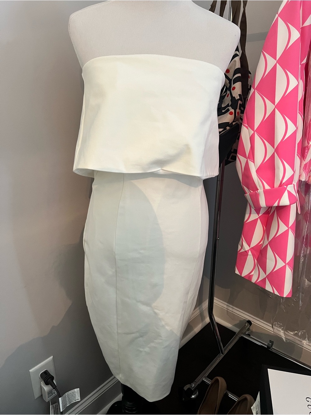 Lavish Alice Off-White Strapless Bandeau Sheath Dress